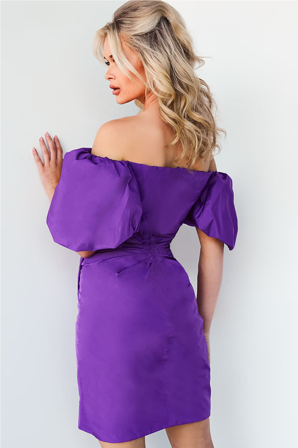Purple short sleeve cocktail dress 09476