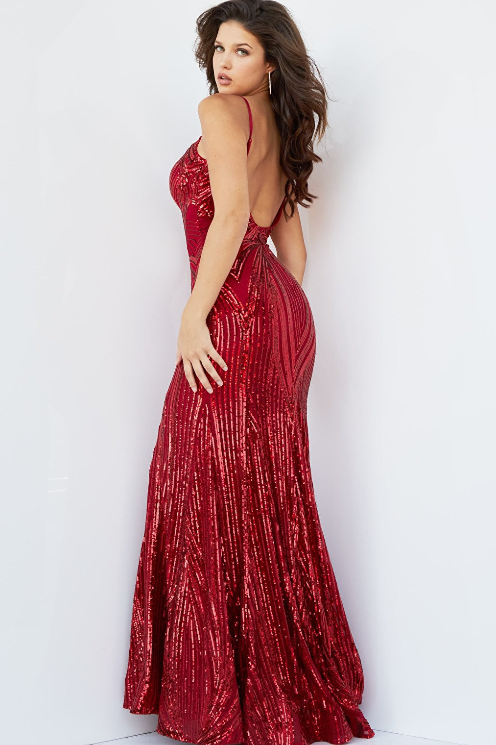 red open back prom dress 09693