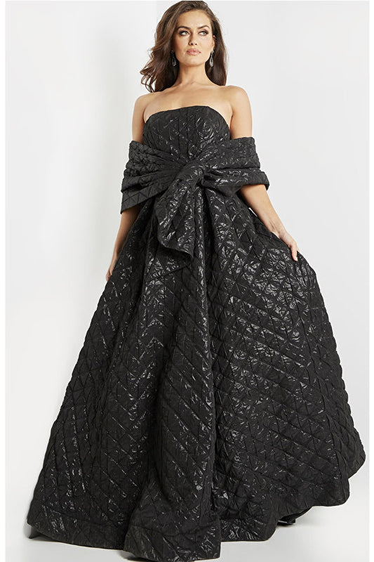Jovani 09784 Black Strapless A Line Evening Gown