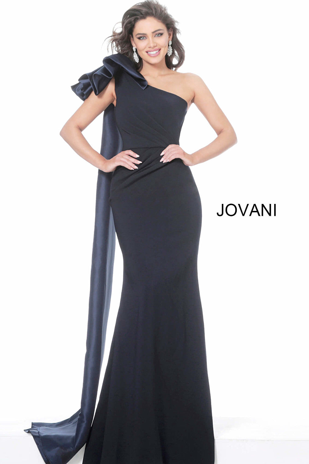 Navy one shoulder evening dress Jovani 1008