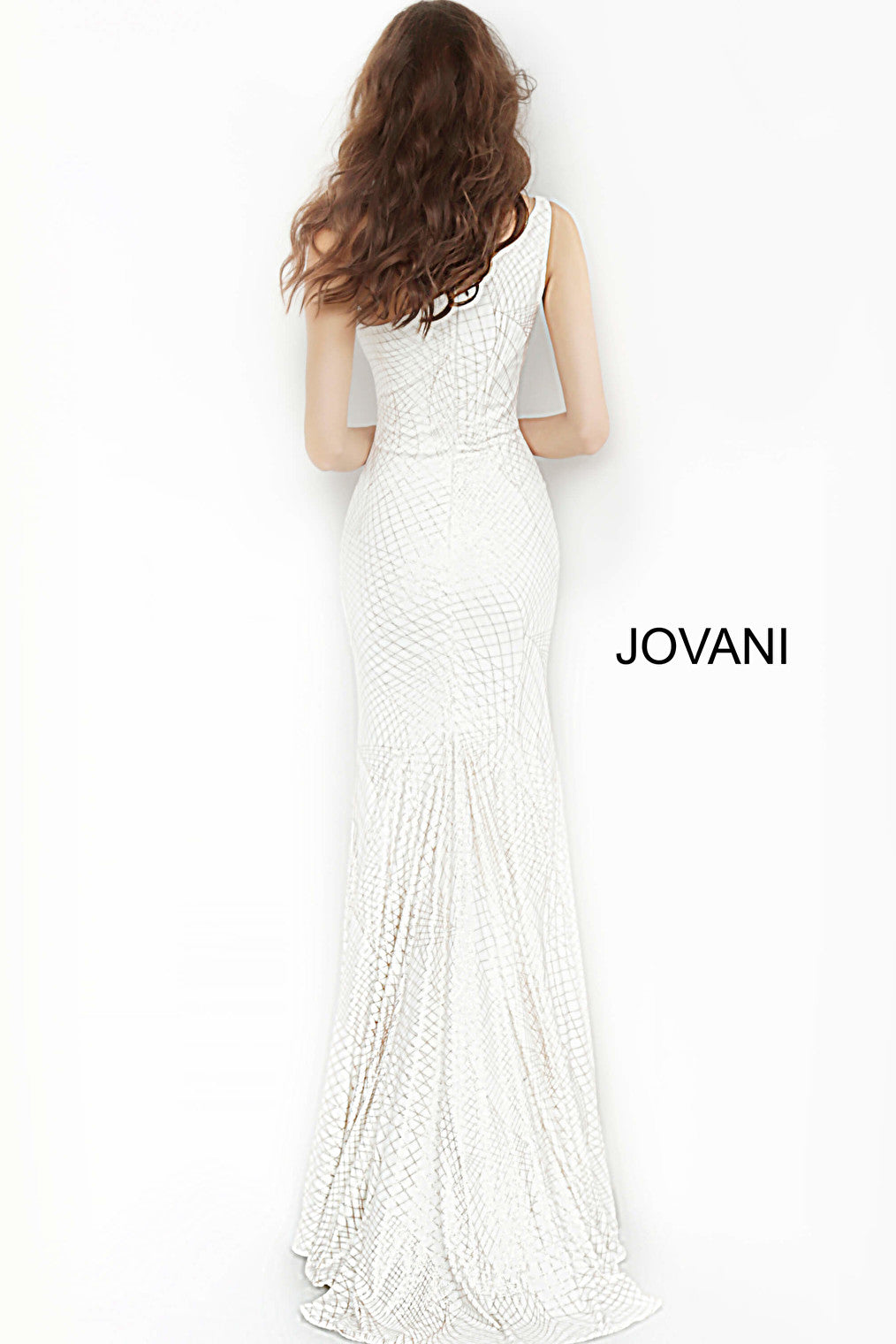 Off white gold Jovani prom dress 1119 back