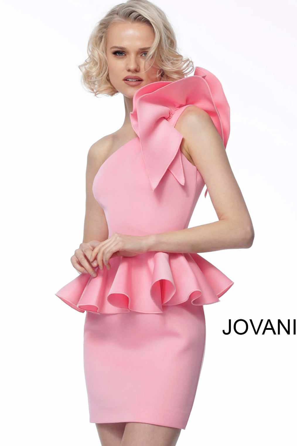 Jovani one-shoulder pink short dress 1400