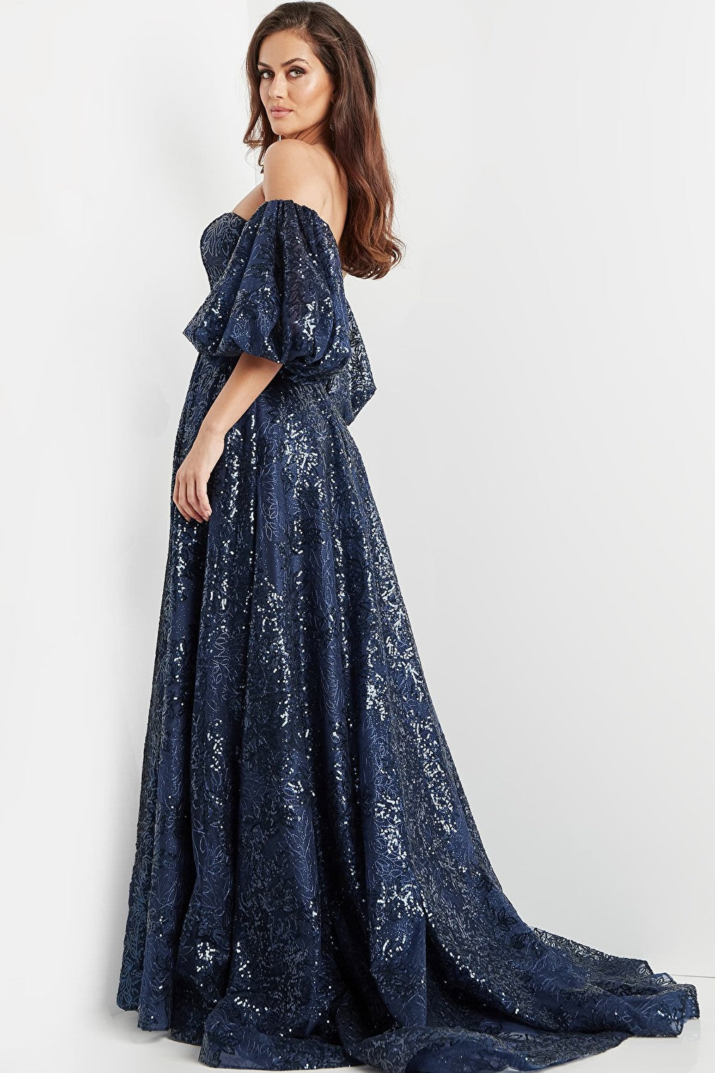 Navy off the shoulder evening dress 22257