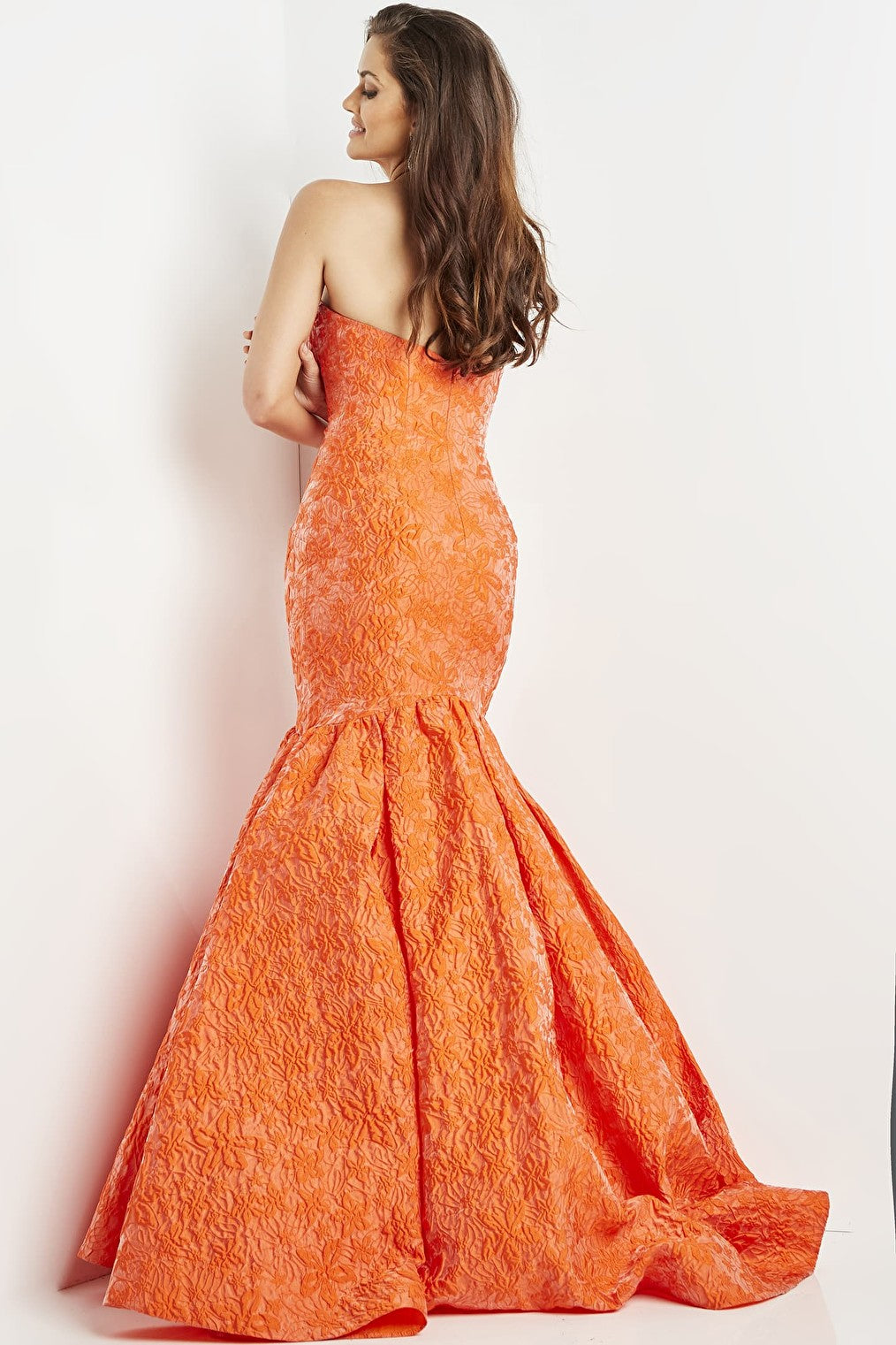 Jovani 22586 Orange Fit and Flare Strapless Evening Gown Jovani 22586 Orange Fit and Flare Strapless Evening Gown