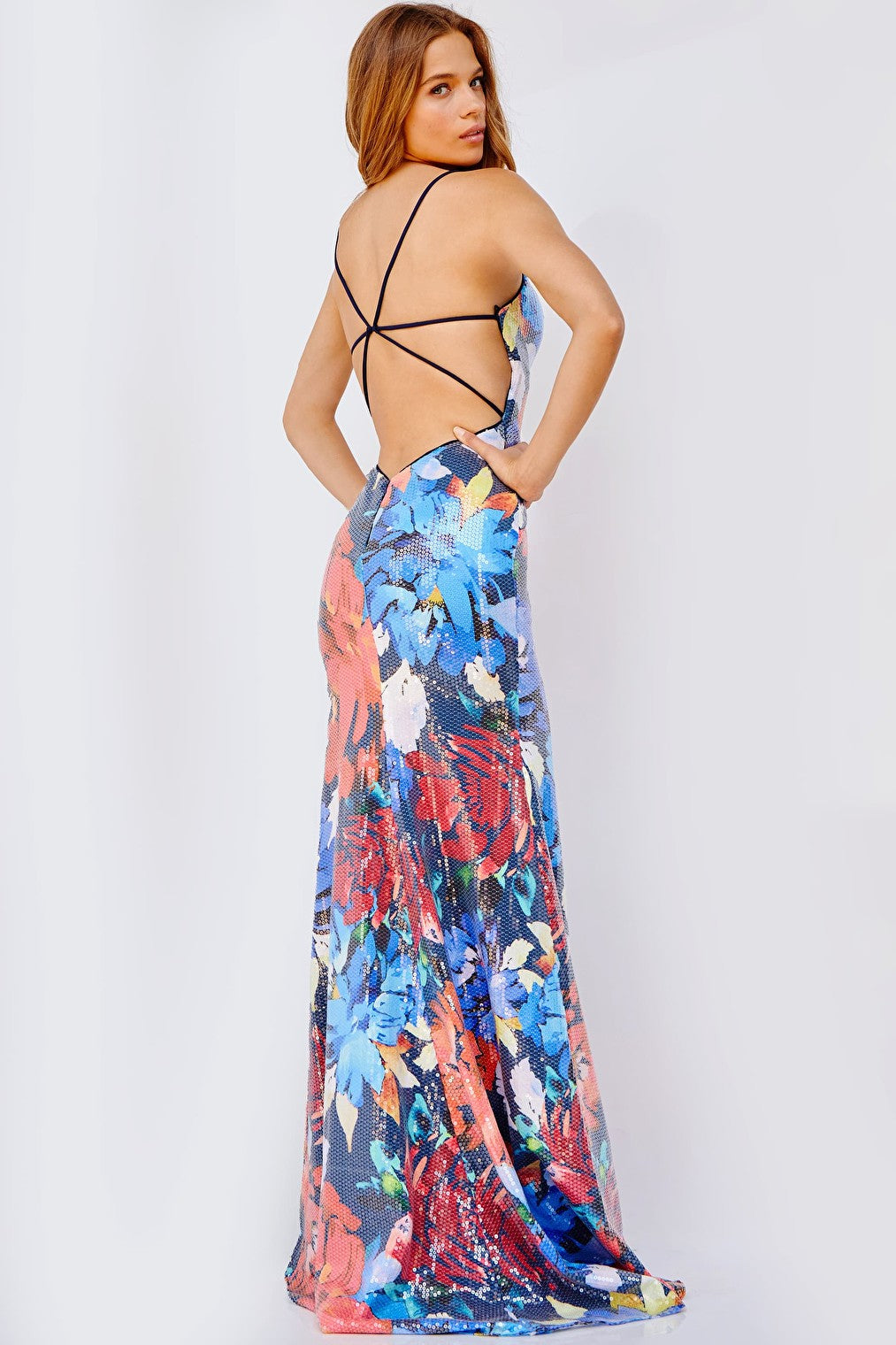 multi color print prom dress 23906