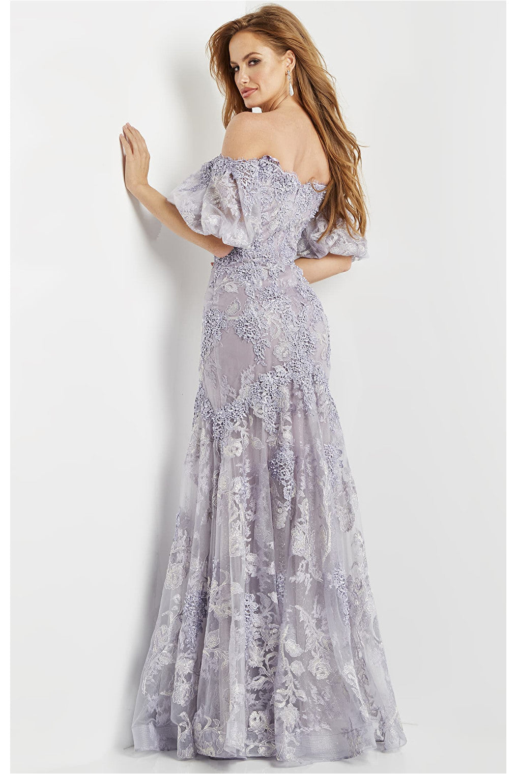 lace embroidered violet evening dress 24003