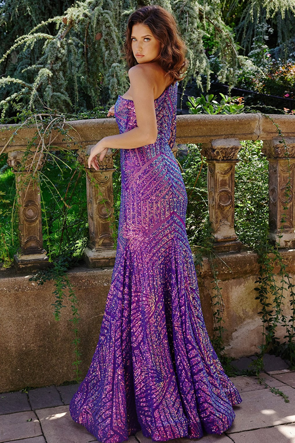 purple one shoulder dress 24098