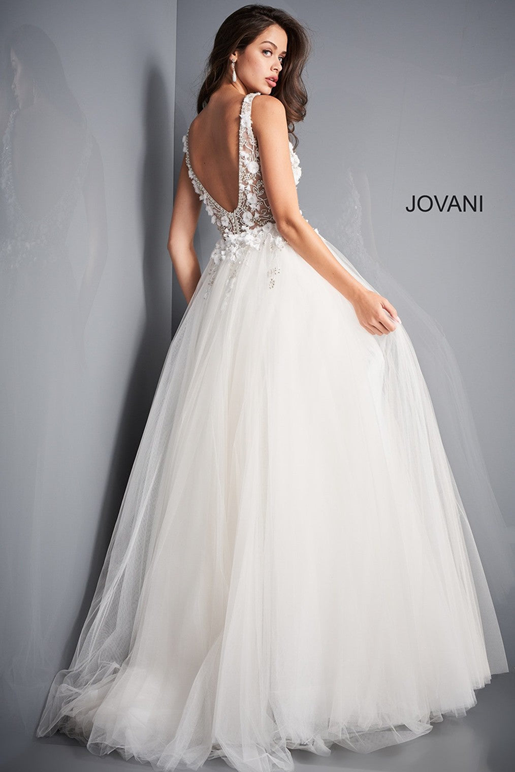 Ivory tulle Jovani prom gown 3110