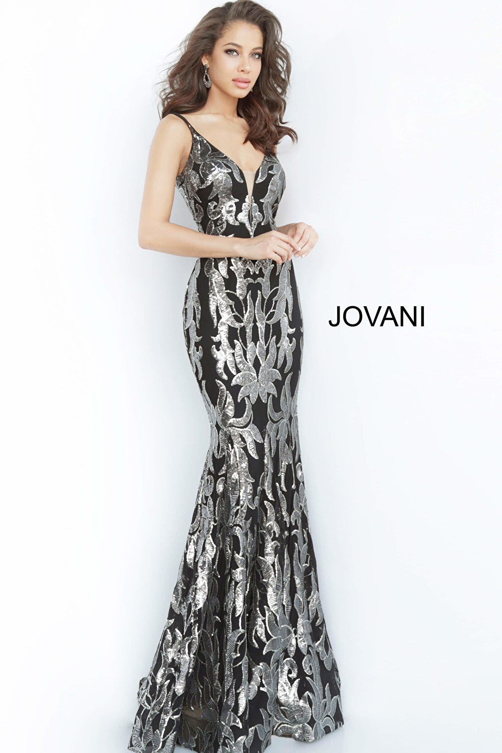 Sheath black gunmetal prom dress Jovani 3263