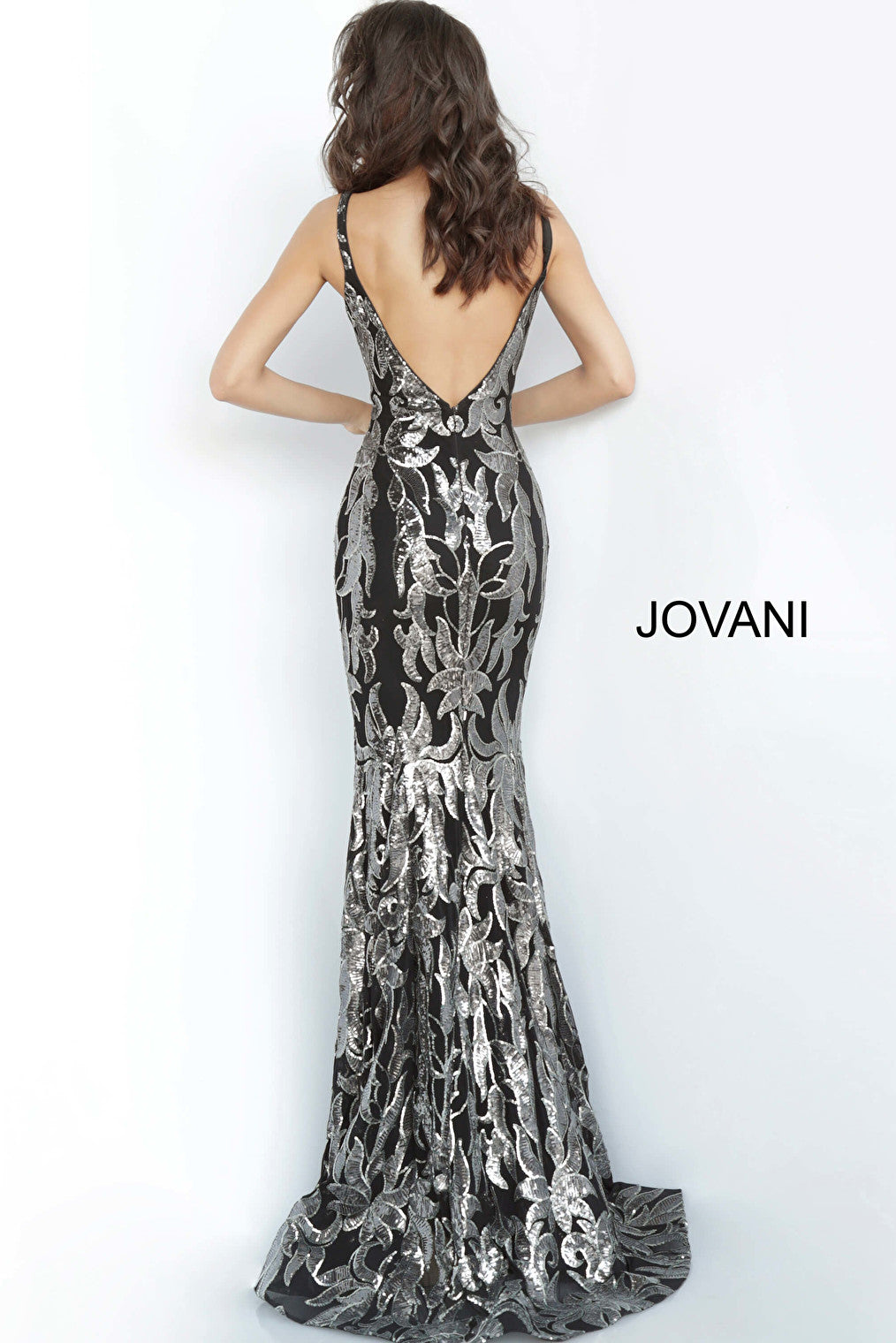 black gunmetal long prom dress Jovani 3263