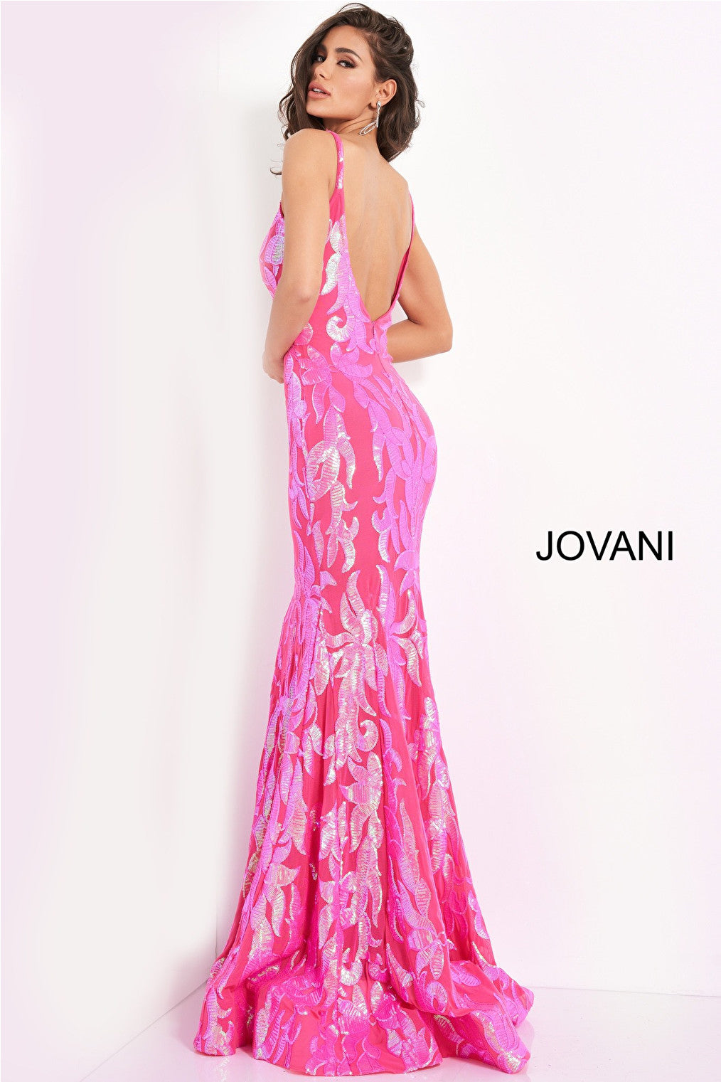 Jovani 3263 hot pink open back dress