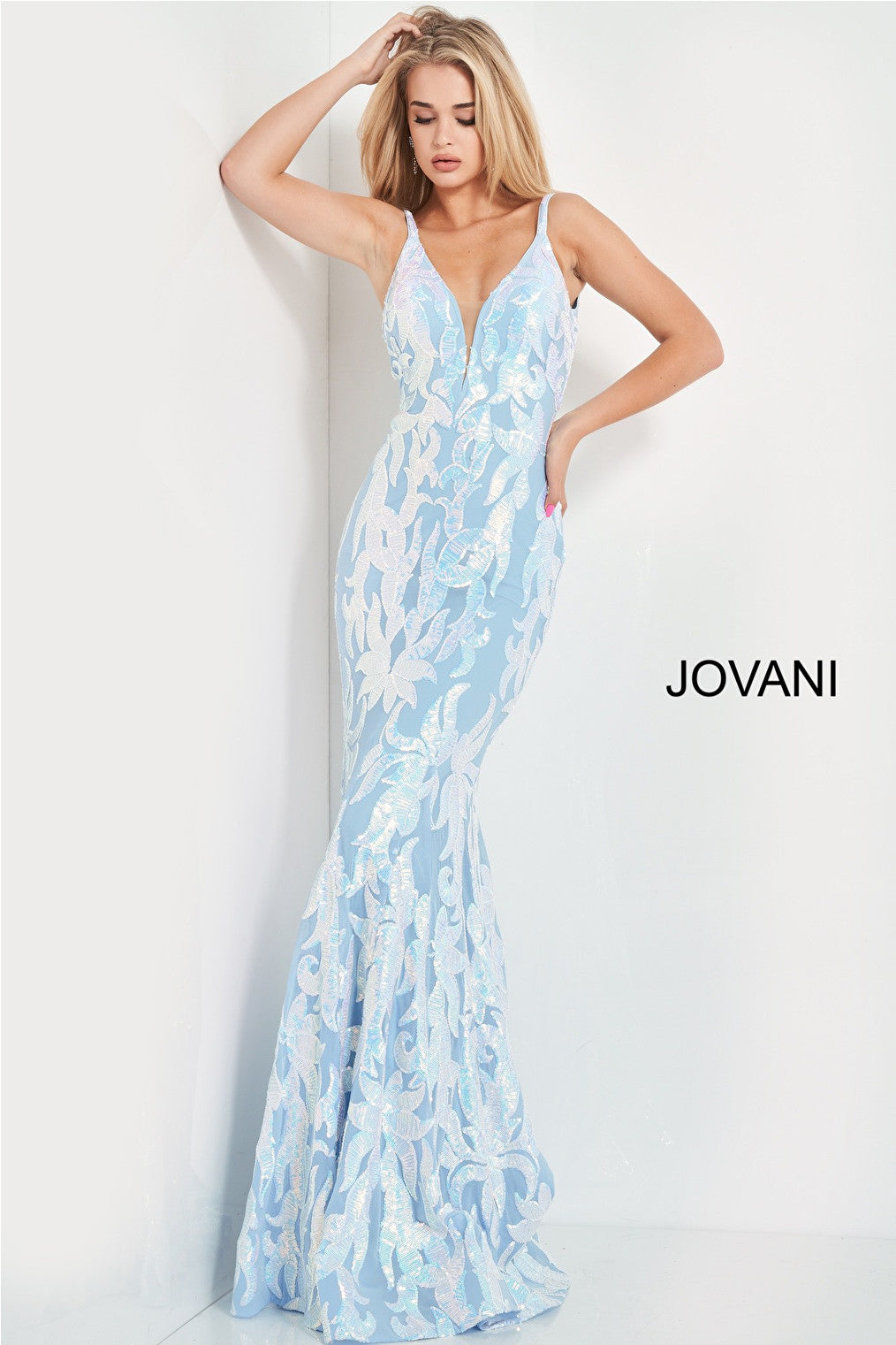 Light blue fitted Jovani prom dress 3263