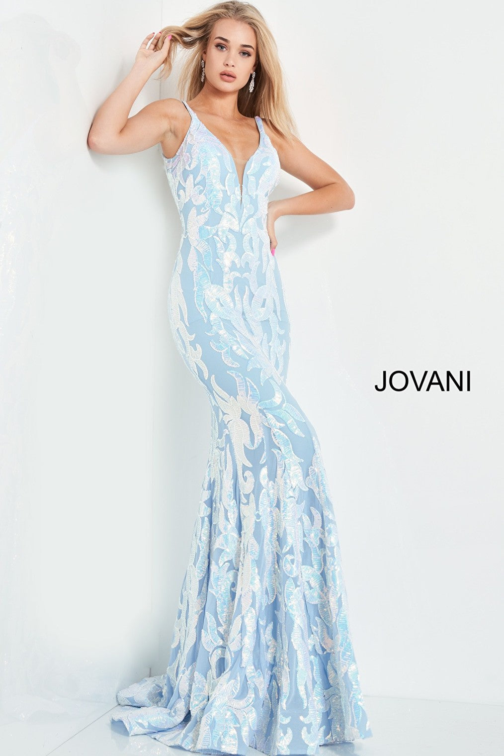 Light blue embellished Jovani prom dress 3263