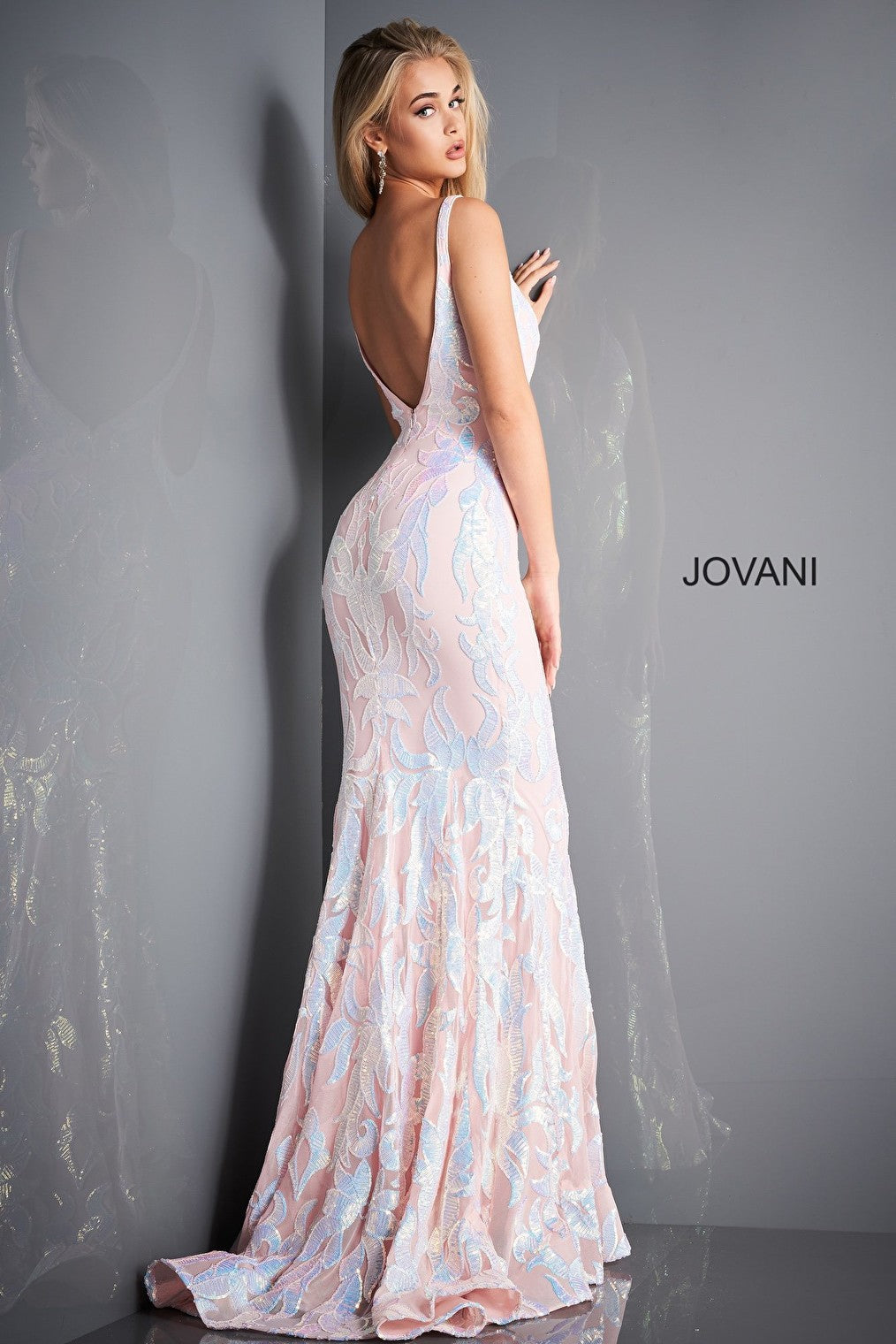 Long sequin light pink Jovani prom dress 3263