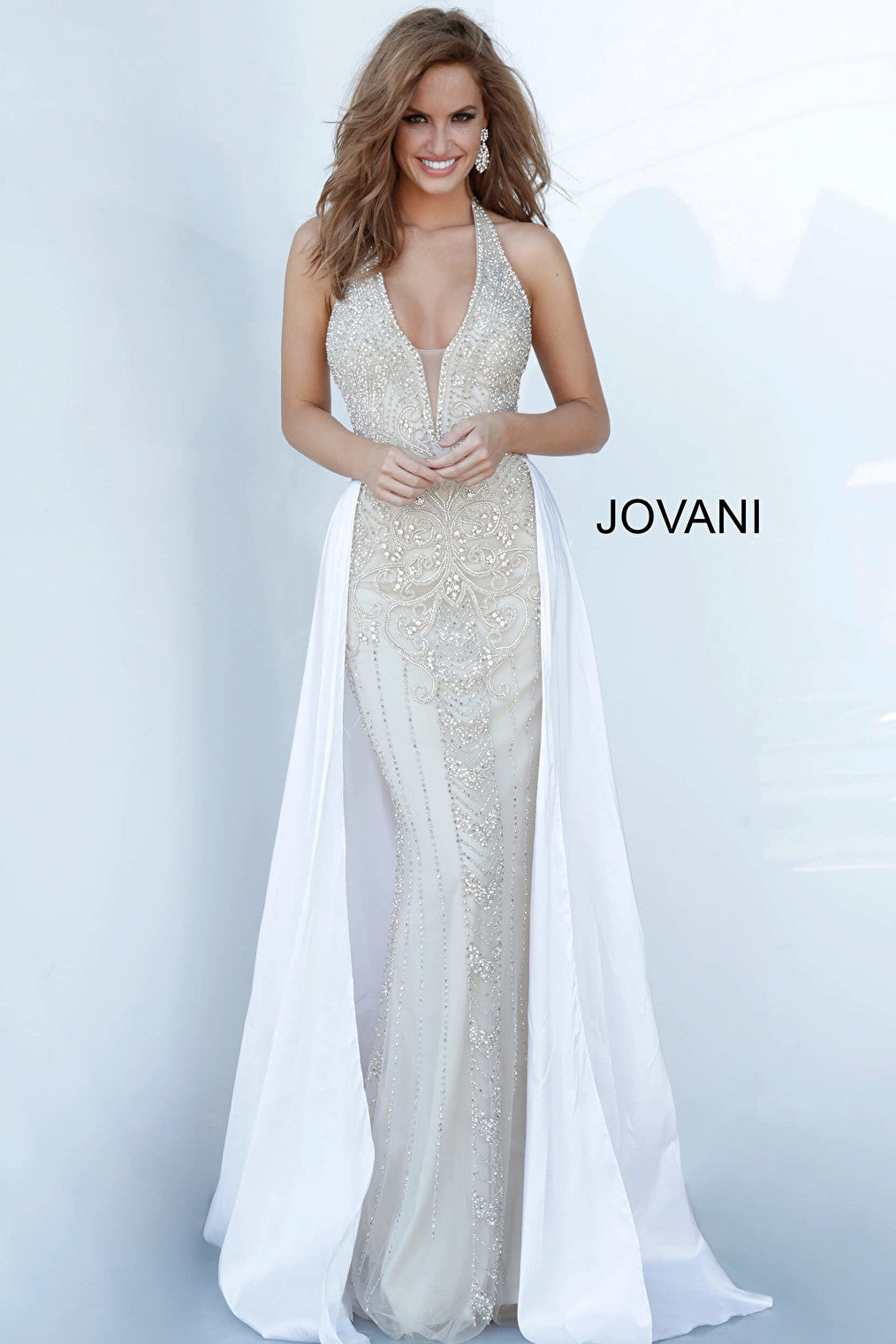 nude/off white beaded prom dress 3698