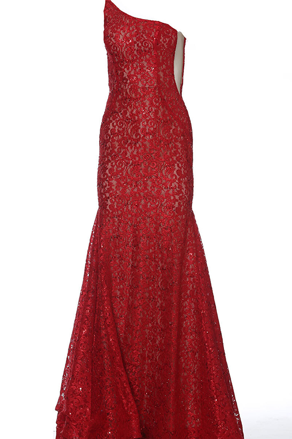red floor length lace prom dress 3927