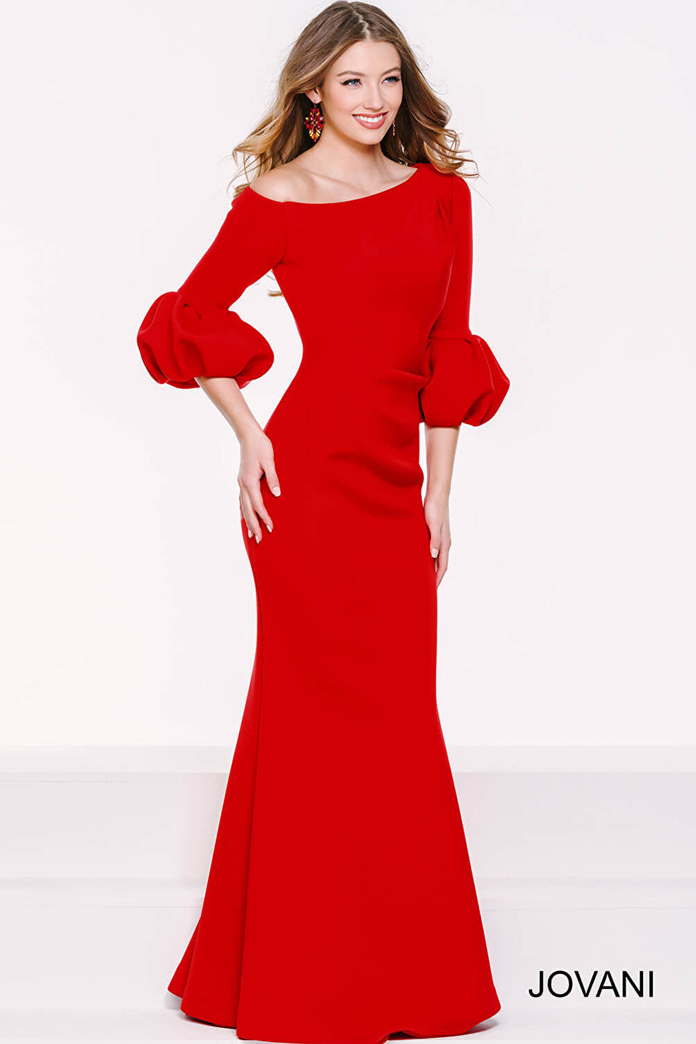 Jovani red pleated waist evening dress 39739