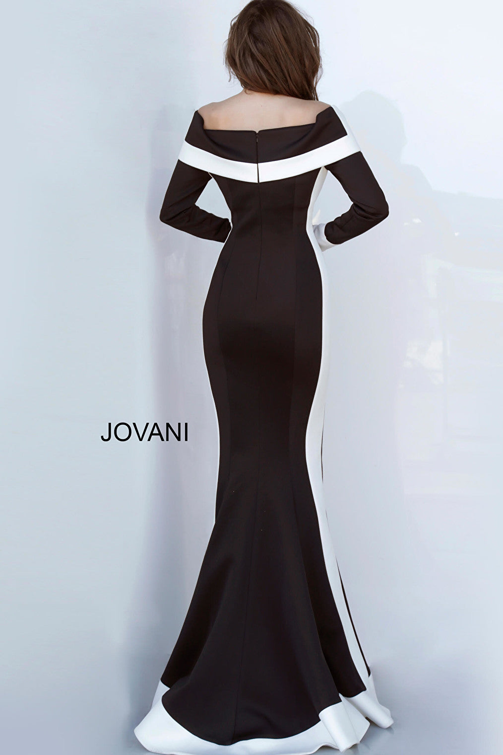 Black white scuba evening dress Jovani 4062