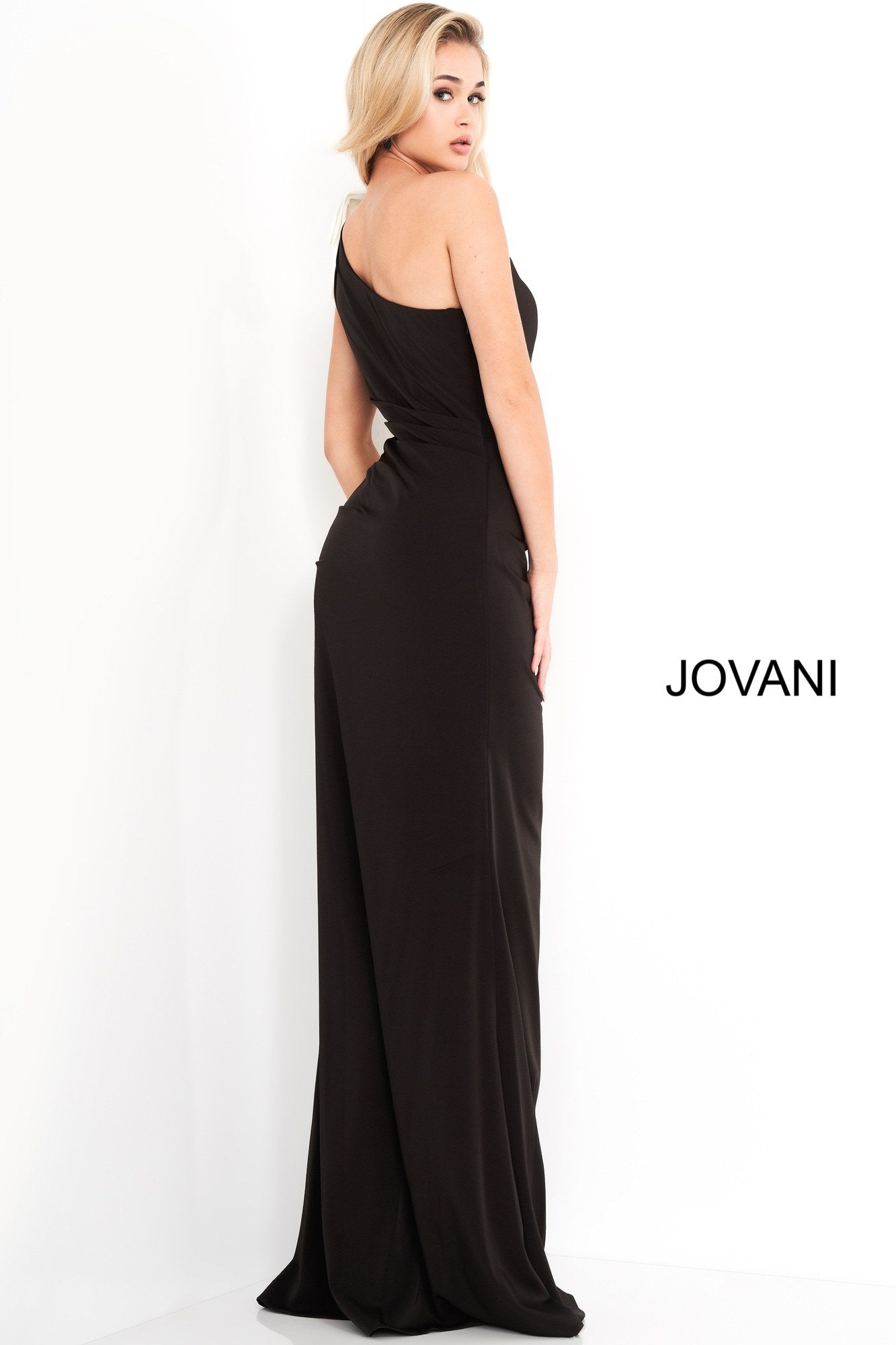 One shoulder black and white Jovani evening dress 4353