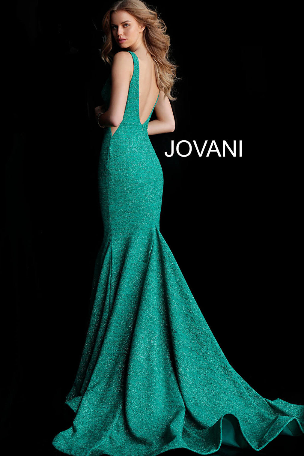 jade low v back sleeveless glitter prom dress 47075
