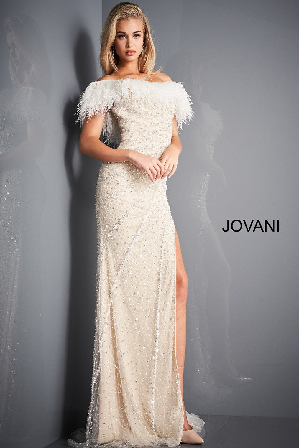 Off white embellished Jovani evening dress 4770