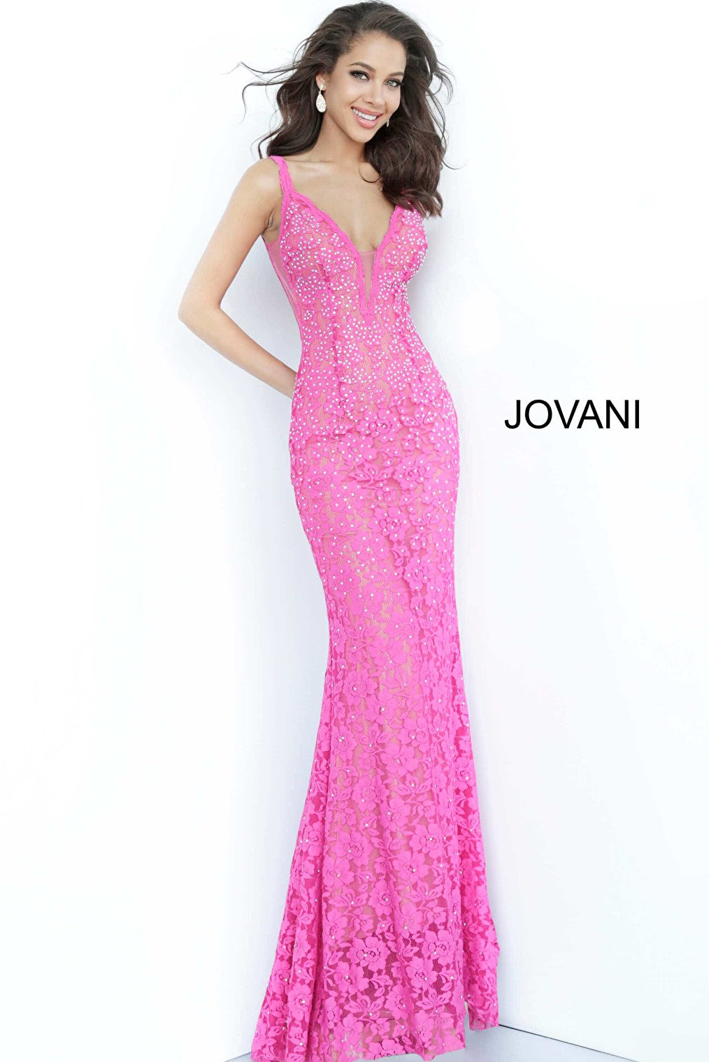 Fuchsia v neck Jovani dress 48994
