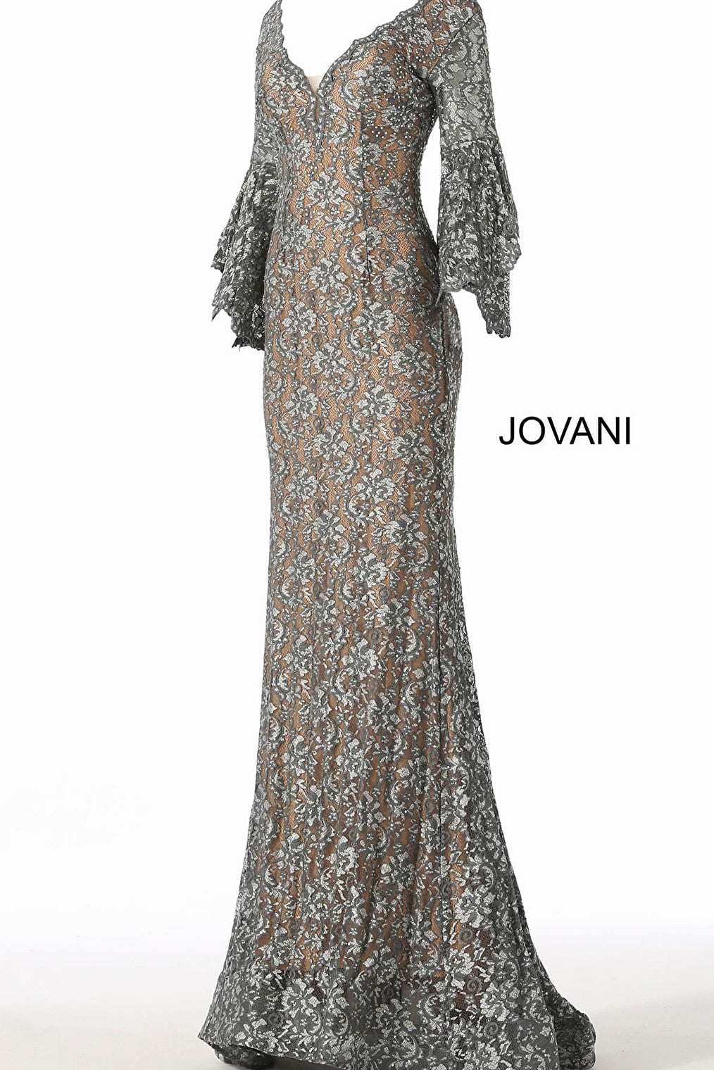 silver stretch lace nude underlay prom dress 57048