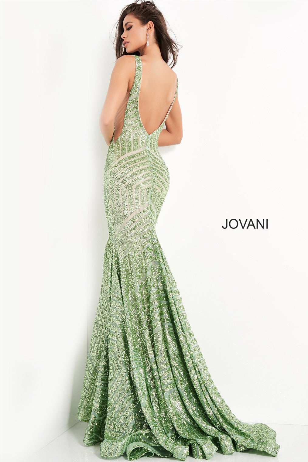 Sequin embellished pale green prom dress Jovani 59762
