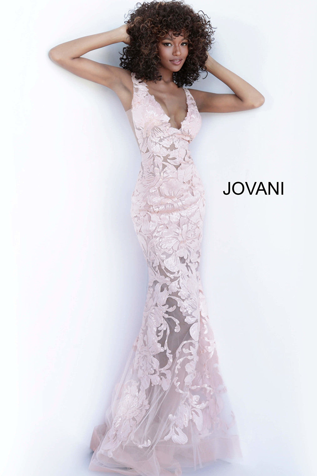 Rose Gold sheer sexy prom dress Jovani 60283