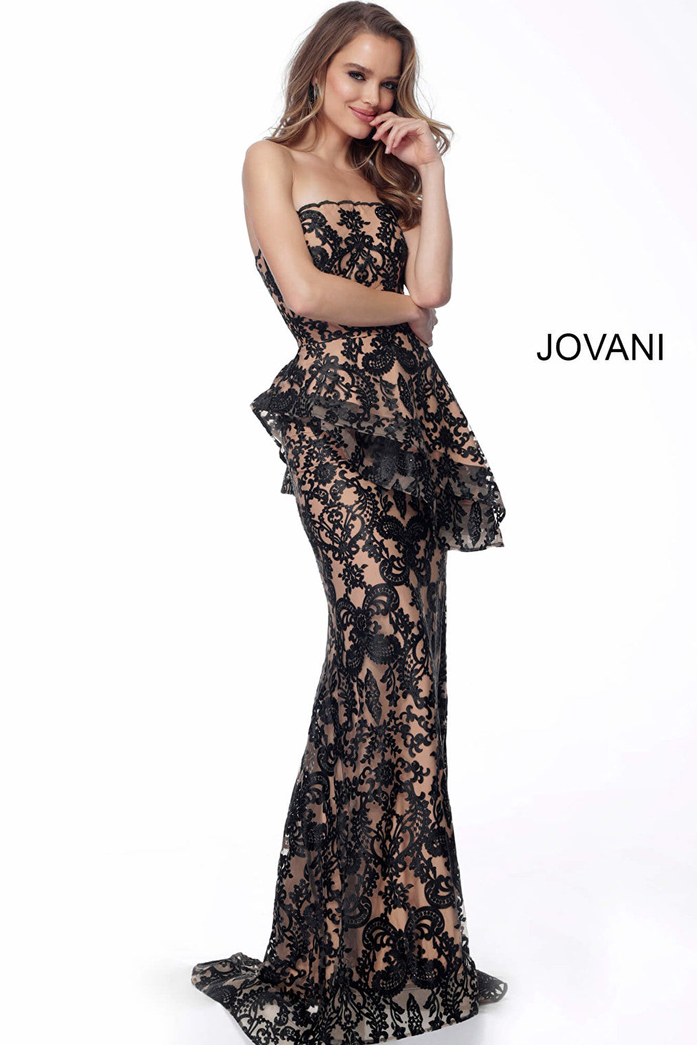 Jovani black nude peplum evening dress 61524