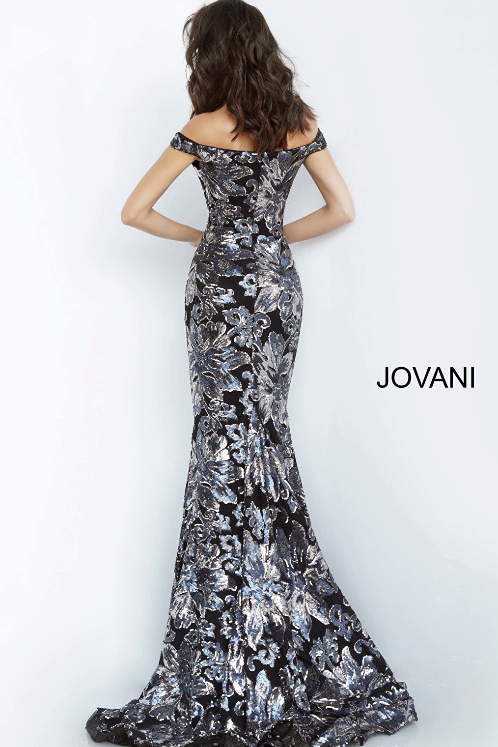Black gunmetal sequin Jovani evening dress 63