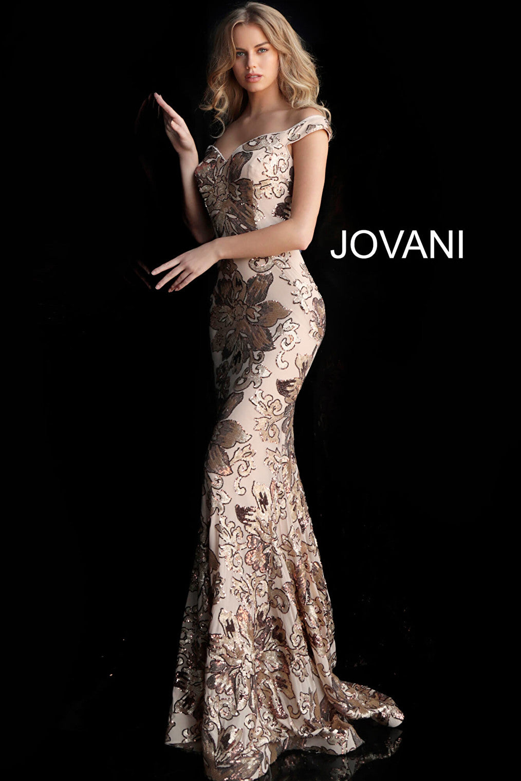 copper gold jovani prom dress 63516 side view