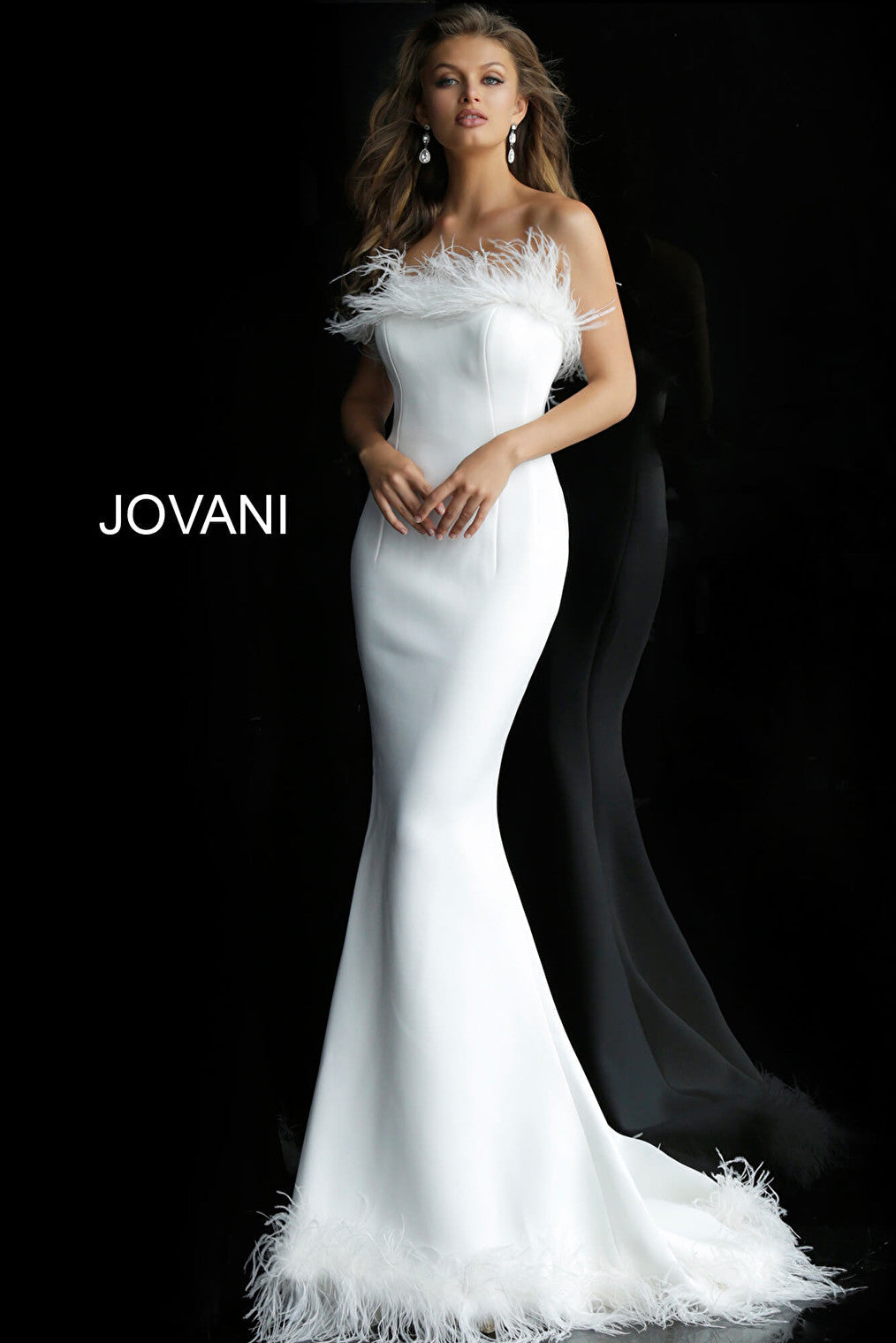 Jovani feather mermaid wedding dress 63891