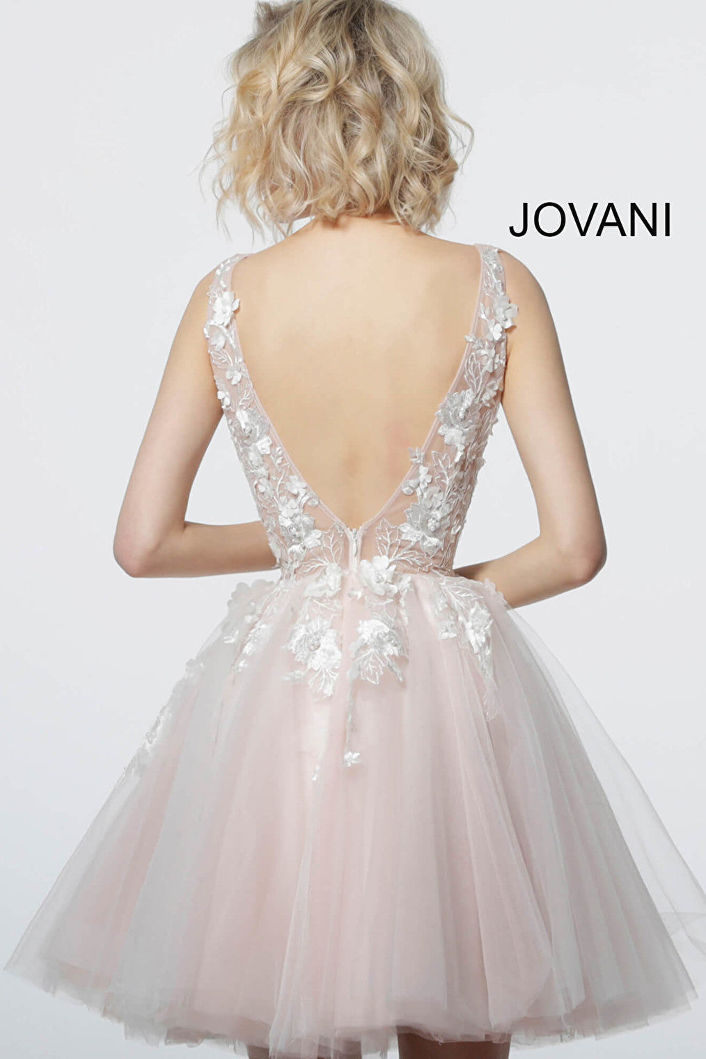 Jovani pastel v-neck sheer bodice short dress 63987