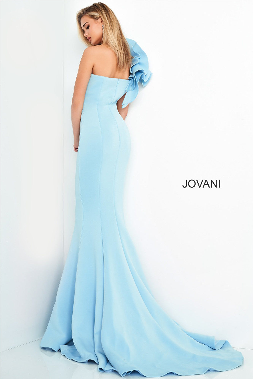 Light blue scuba Jovani evening dress 63994