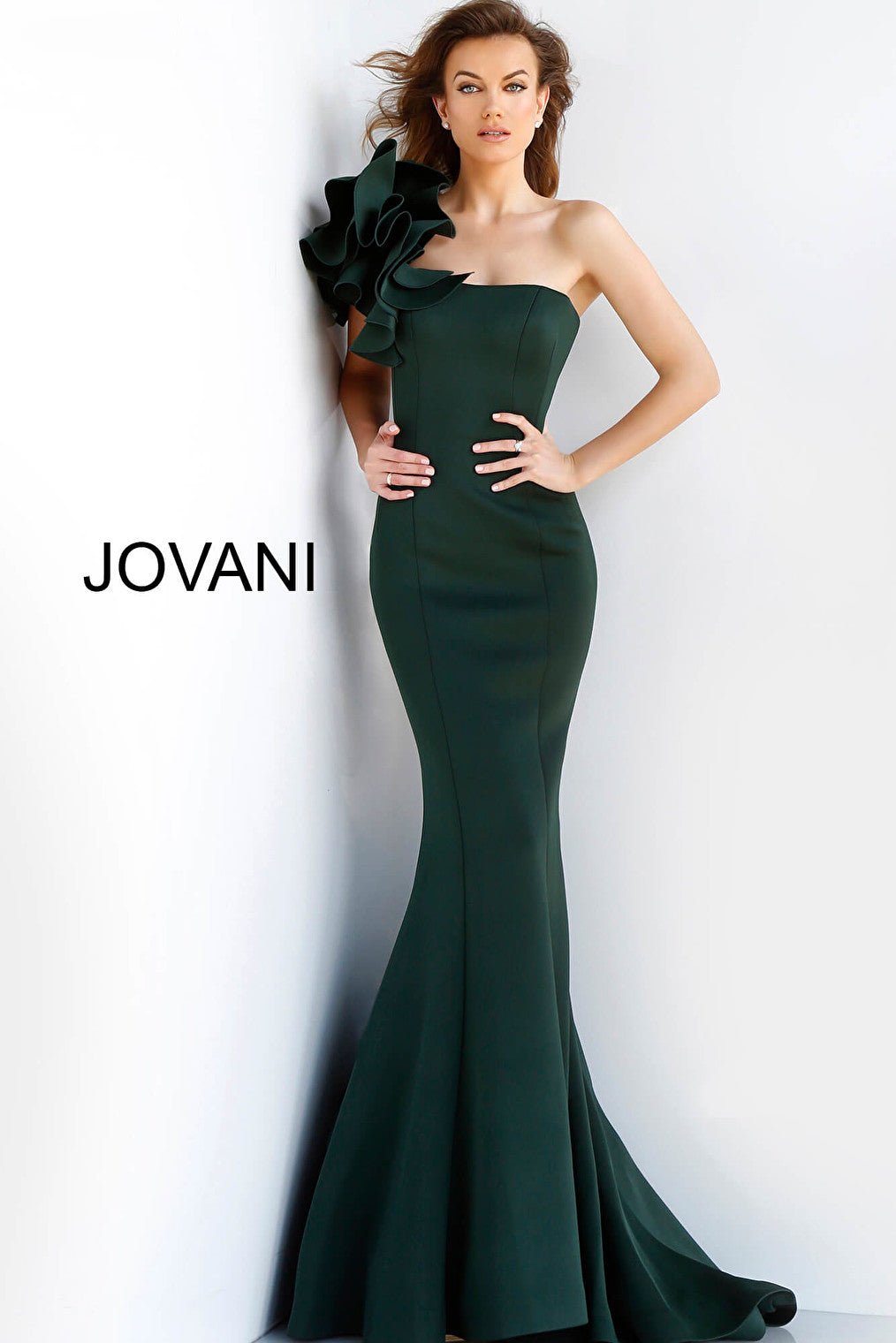 Jovani ruffle fitted evening gown 63994