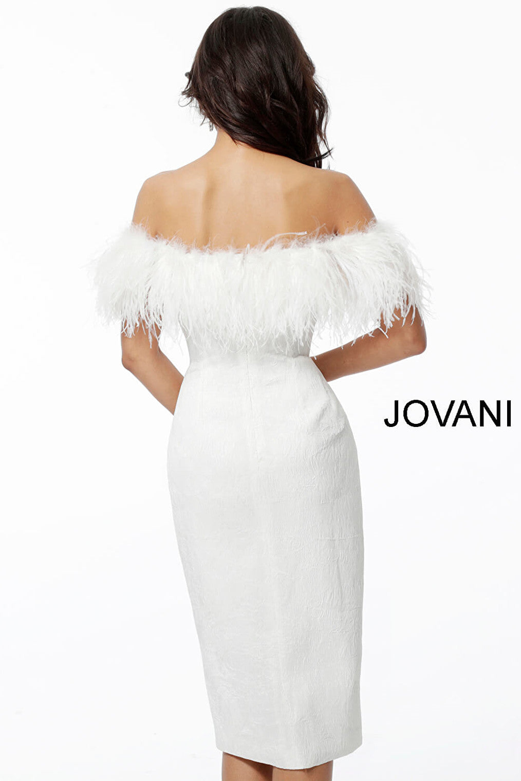 white short wedding dress with feathers 67118 