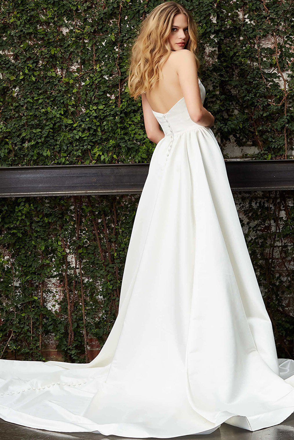 Off white strapless satin Jovani bridal gown JB07023