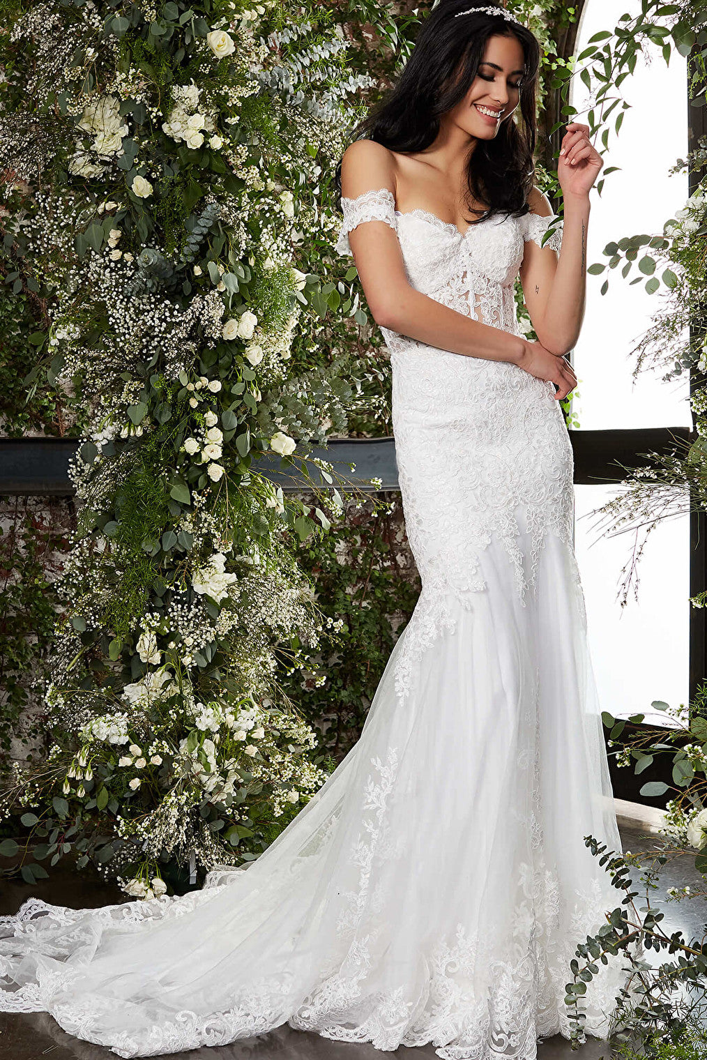 Ivory corset bodice wedding gown Jovani JB07161
