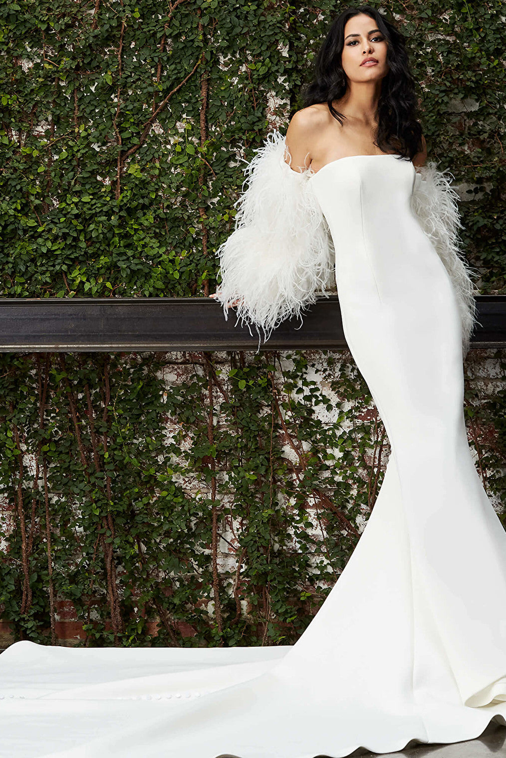 Jovani bridal gown JB07651 with feather sleeves