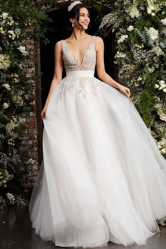 JB1132 Ivory Plunging Neckline Wedding Gown