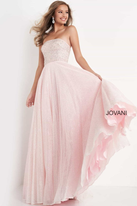 Pink Strapless Straight Neckline Girls Dress K04443