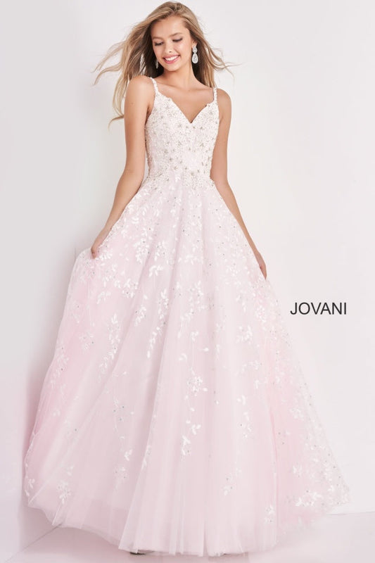 White Pink Spaghetti Straps Embellished Long Girls Dress K65648