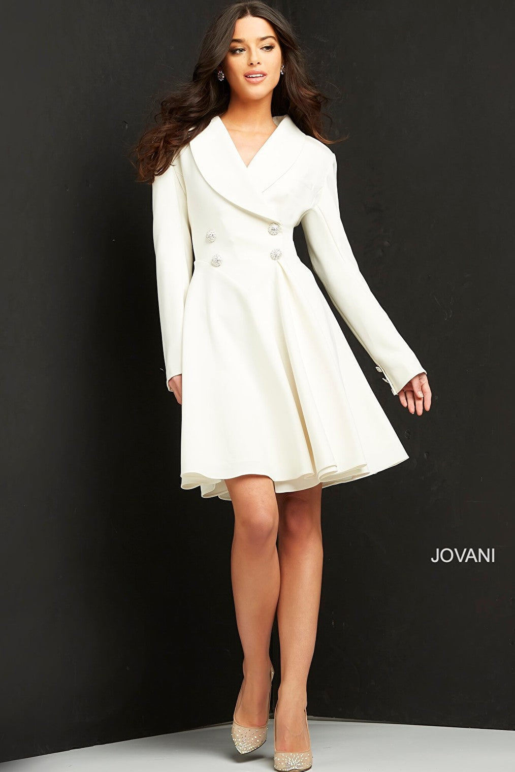 Off white double breasted dress Jovani M04302