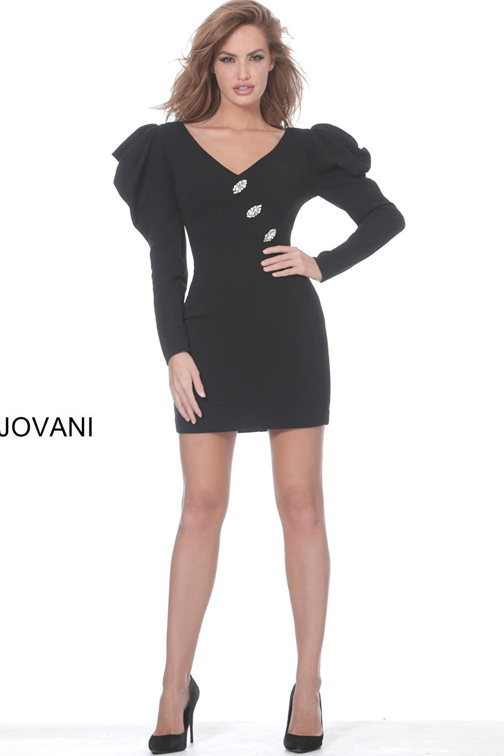 Black fitted long sleeve cocktail dress M3229