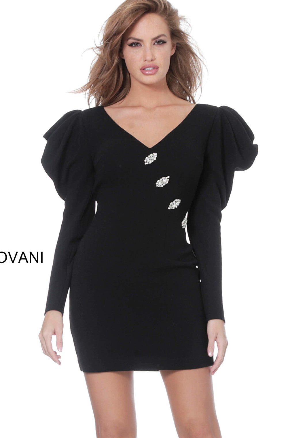 Black long puff sleeves cocktail dress M3229