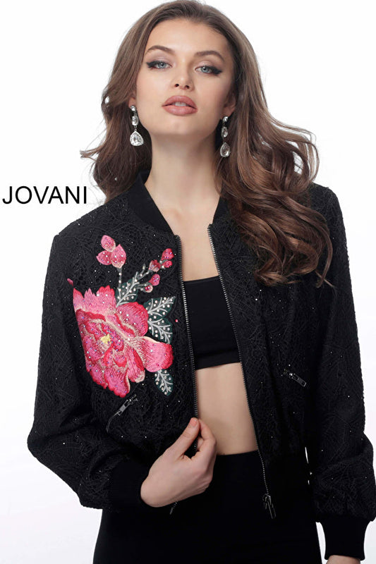Black Multi Embroidered Bomber Jacket M62103