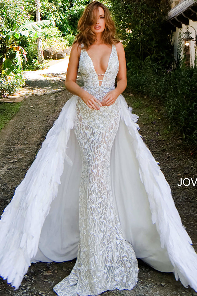 Jovani S62942 Plunging Neck Embellished Couture Gown