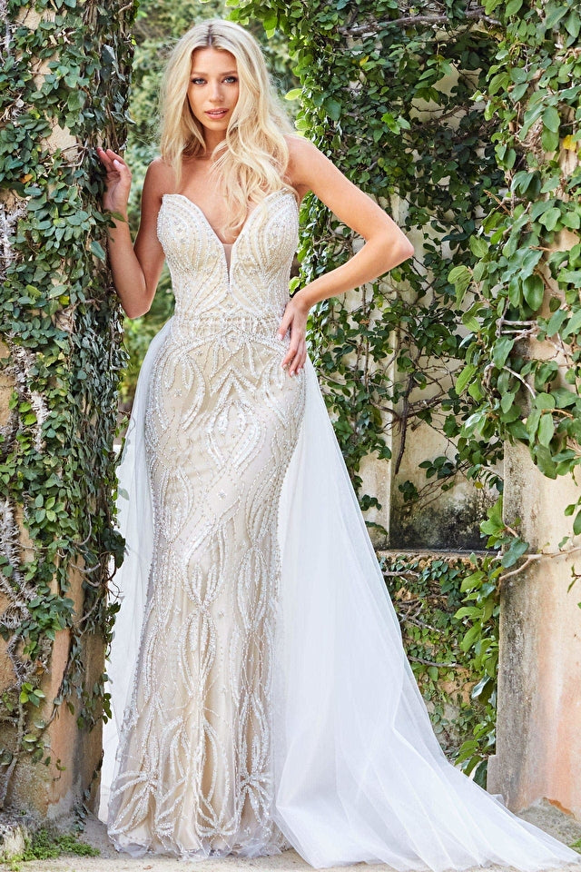 Jovani JB06673 Nude Off White Strapless Plunging Neck Bridal Gown